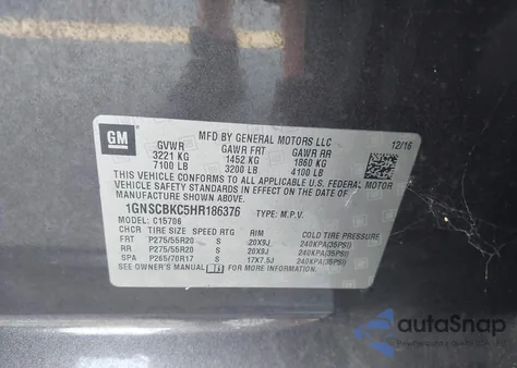 2017 Chevrolet Tahoe Lt z USA, uszkodzony, nr VIN 1GNSCBKC5HR186376